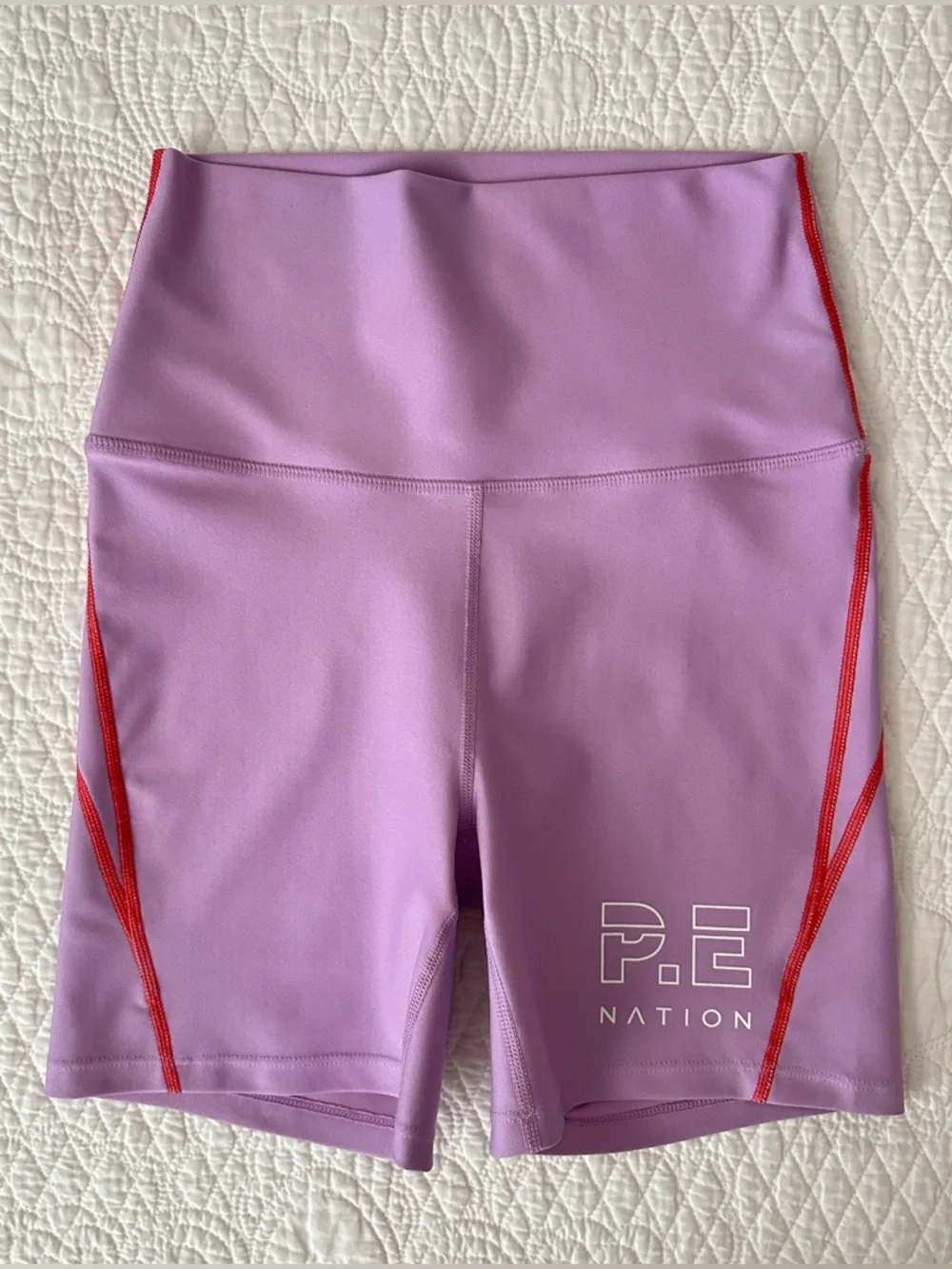 P.E Nation Lavender 5” Bike Shorts with Red Contrast Trim